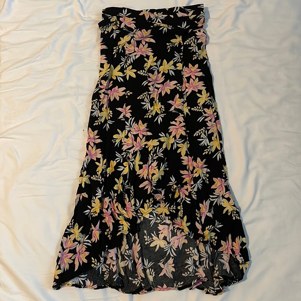 Small Black Floral Forever 21 High-Low Wrap Skirt
